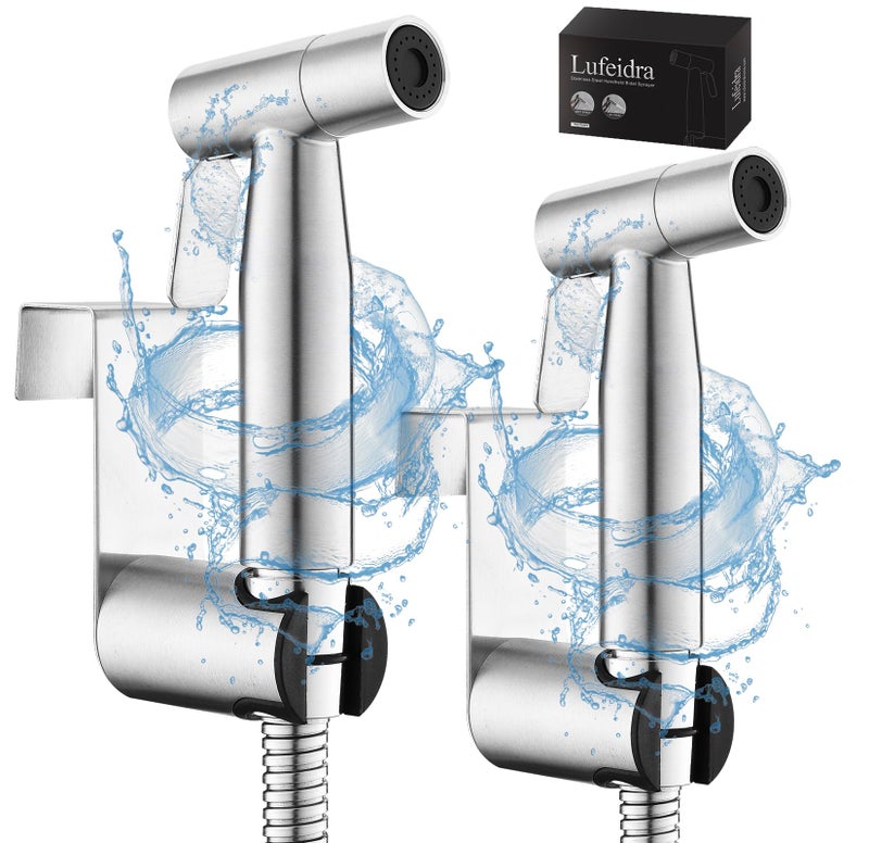 LUFEIDRA Handheld Toilet Bidet Sprayer For Toilet-Adjustable Water Pressure Control With Bidet Hose For Feminine Wash Stainless Steel Brushed Nickel Cloth Diaper For Baby Wash (Stainless Steel 2 Pack) - Image 1