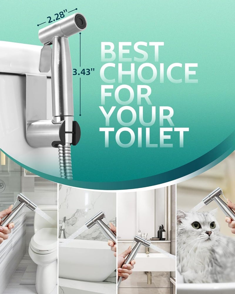 LUFEIDRA Handheld Toilet Bidet Sprayer For Toilet-Adjustable Water Pressure Control With Bidet Hose For Feminine Wash Stainless Steel Brushed Nickel Cloth Diaper For Baby Wash (Stainless Steel 2 Pack) - Image 2