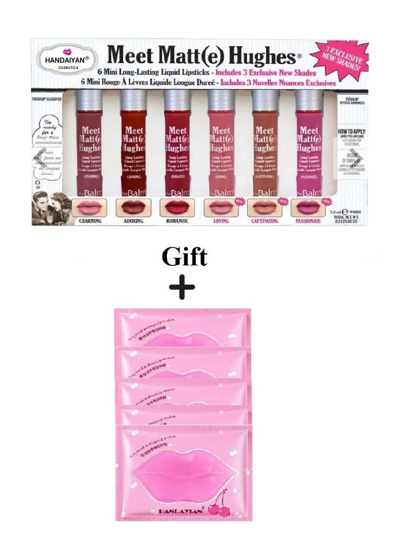 هاندايان طقم هدية Meet Matt(e) Hughes Liquid Lipstick Set متعدد الألوانمع 5 قطه ماسك مرطب شفاه  - Image 1