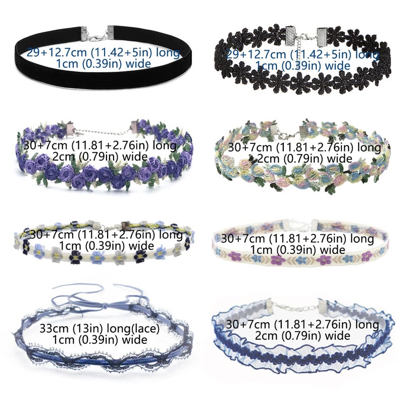 Palotay 8PCS Colorful Daisy Choker Necklace Set for Women - Velvet, Lace, Gothic & Classic Styles - Flower Choker Gifts - Image 4