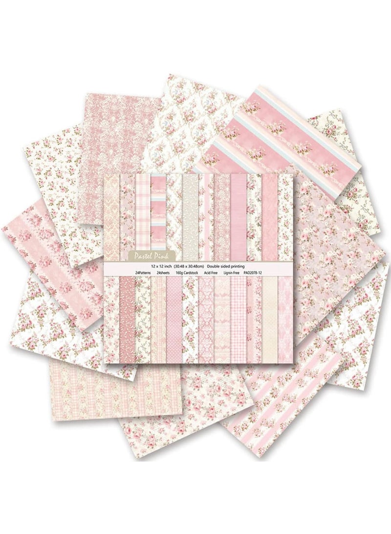 SYOSI Vintage Floral Scrapbook Paper Pack, Double-Sided Garden-Themed Craft Paper for DIY Cards, Journals & Album Decor, 24 Unique Pink Floral Designs, Acid-Free Origami Art Supplies (24-Sheet, 12"x12") - Image 1