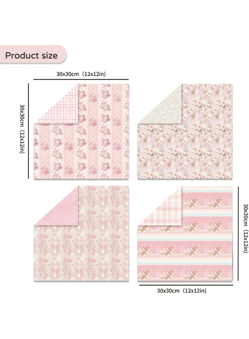SYOSI Vintage Floral Scrapbook Paper Pack, Double-Sided Garden-Themed Craft Paper for DIY Cards, Journals & Album Decor, 24 Unique Pink Floral Designs, Acid-Free Origami Art Supplies (24-Sheet, 12"x12") - Image 3