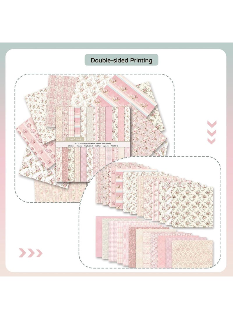 SYOSI Vintage Floral Scrapbook Paper Pack, Double-Sided Garden-Themed Craft Paper for DIY Cards, Journals & Album Decor, 24 Unique Pink Floral Designs, Acid-Free Origami Art Supplies (24-Sheet, 12"x12") - Image 4