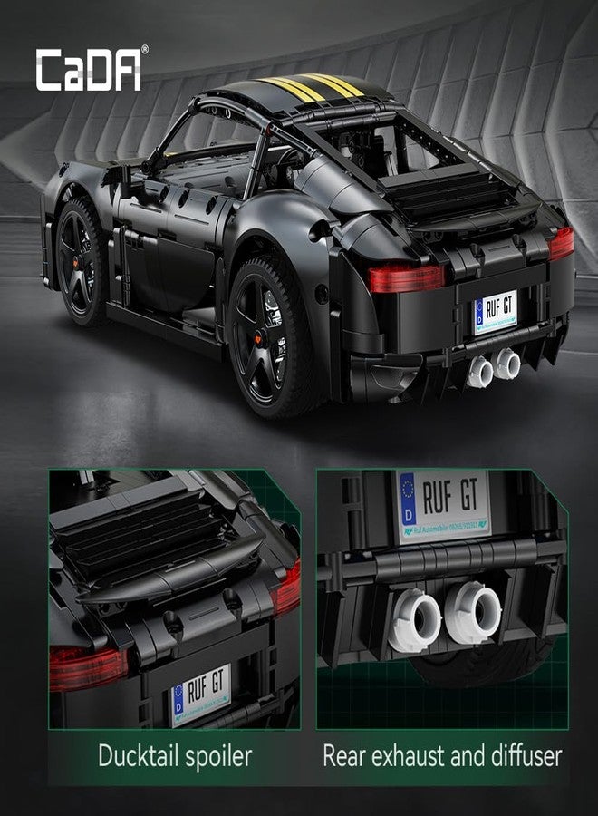 كادا مجموعة مكعبات بناء سيارة RUF GT الخارقة CaDA C63006W، 1665 قطعة، بمقياس 1:10، مرخصة رسميًا، مع أجزاء قابلة للفتح يدويًا، وأبواب محرك مفصلة. - Image 5