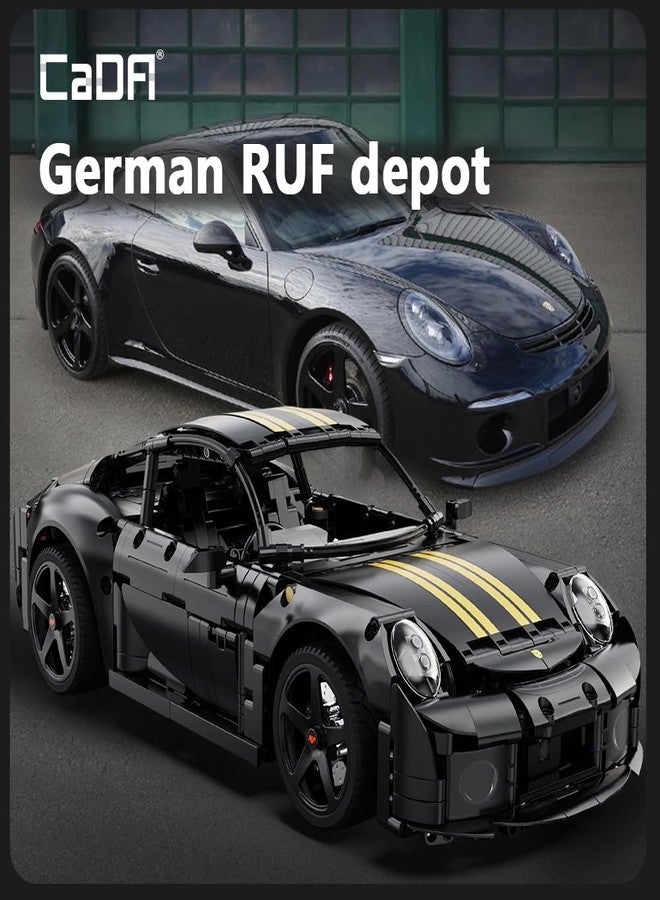 كادا مجموعة مكعبات بناء سيارة RUF GT الخارقة CaDA C63006W، 1665 قطعة، بمقياس 1:10، مرخصة رسميًا، مع أجزاء قابلة للفتح يدويًا، وأبواب محرك مفصلة. - Image 3