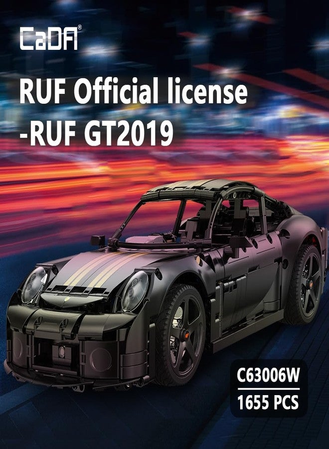 كادا مجموعة مكعبات بناء سيارة RUF GT الخارقة CaDA C63006W، 1665 قطعة، بمقياس 1:10، مرخصة رسميًا، مع أجزاء قابلة للفتح يدويًا، وأبواب محرك مفصلة. - Image 2