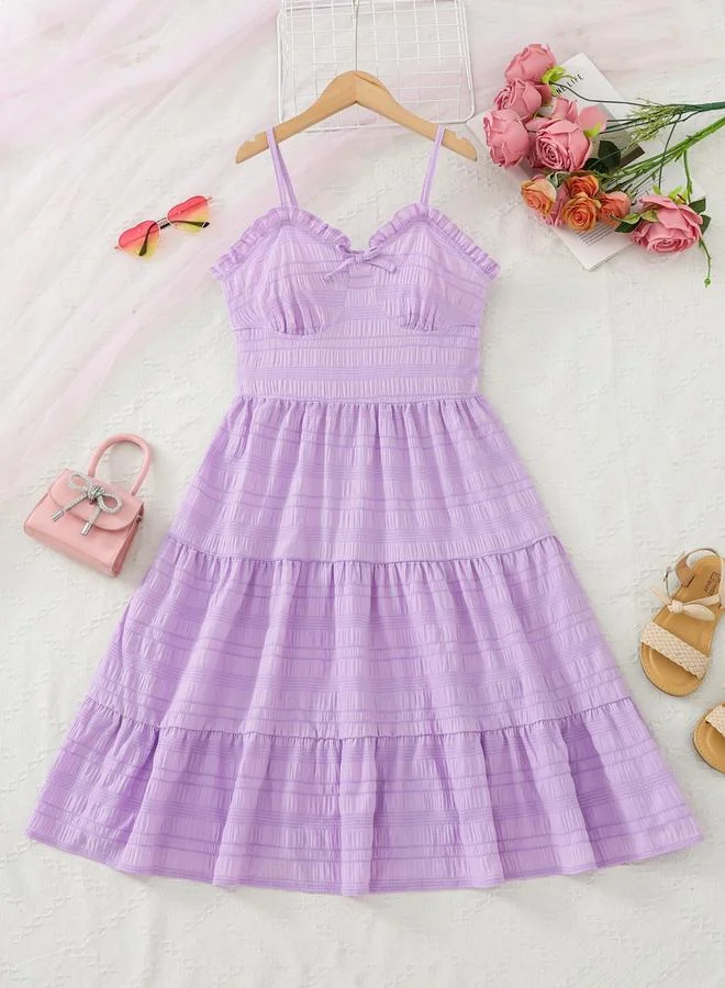 تايك تو فستان بطبقات وأشرطة ونسيج بارز