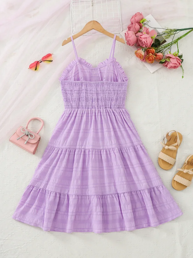 Take Two Girls Purple Textured Strappy Tiered Dress