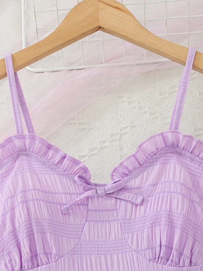 Take Two  Girls Purple Textured Strappy Tiered Dress for Women | Best Price UAE