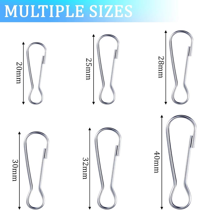 Ripeng 250 Pieces 6 Size 304 Stainless Steel Spring Hooks, 20mm 25mm 28mm 30mm 32mm 40mm Lanyard Snap Clip Hooks Rust-Proof Flag Pole Clips Zipper Pull for ID Card, Key Chain, Purse, DIY, Curtains - Image 2