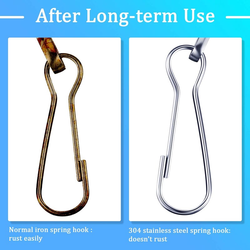 Ripeng 250 Pieces 6 Size 304 Stainless Steel Spring Hooks, 20mm 25mm 28mm 30mm 32mm 40mm Lanyard Snap Clip Hooks Rust-Proof Flag Pole Clips Zipper Pull for ID Card, Key Chain, Purse, DIY, Curtains - Image 3