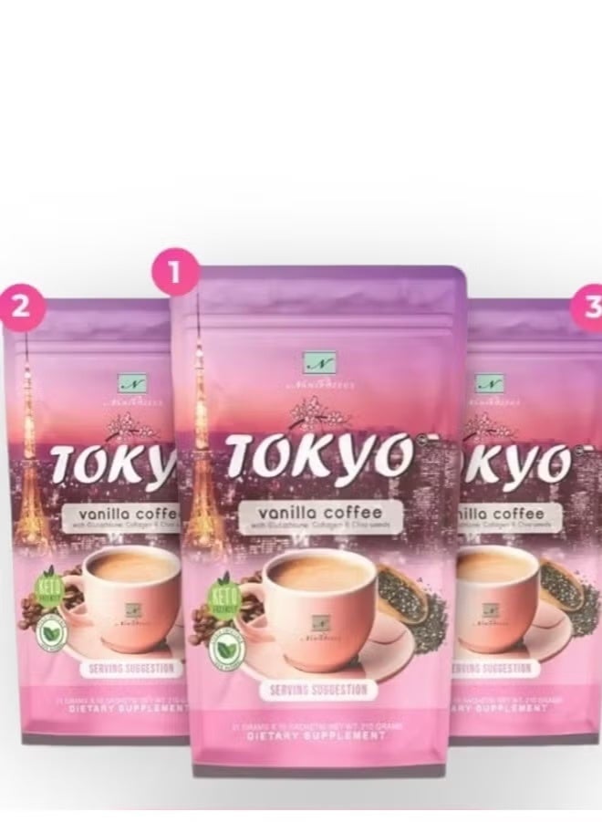 NAMIROSEUS Tokyo Vanilla Coffee with Glutathione, Collagen & Chia Seeds 3-1 Three Pieces - Image 1