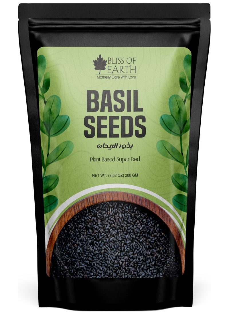 BLISS OF EARTH Basil Seeds Organic Sabja Seeds, Tukmaria Seeds Fibre & Omega-3 Rich Good for weight loss, Hydration Tiny PowerHouse Seeds 200gm  - Image 1