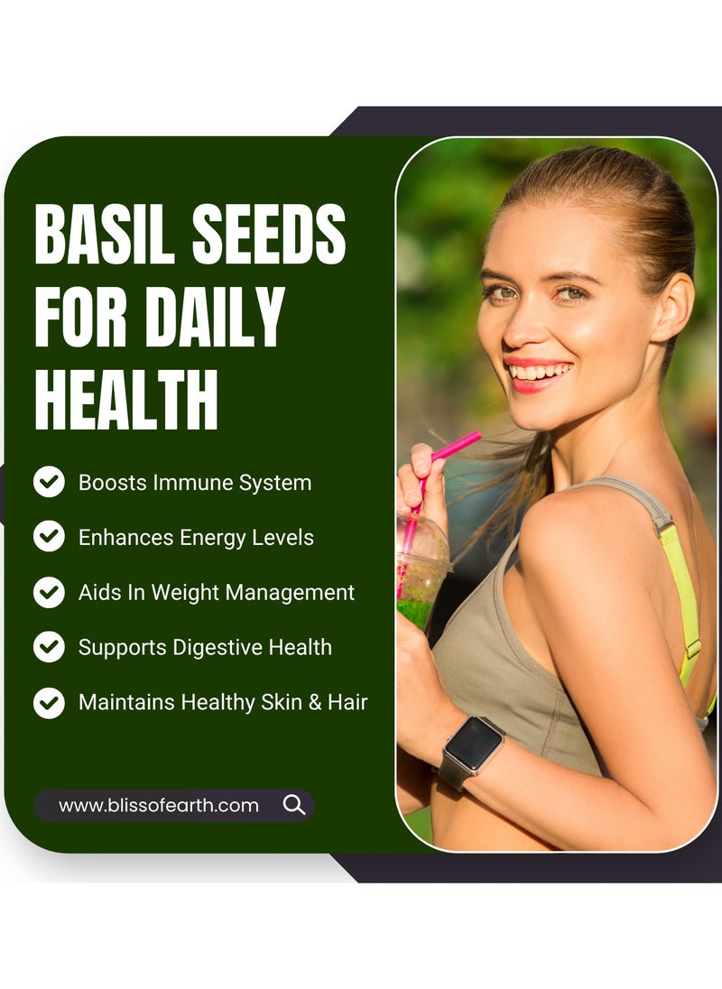 BLISS OF EARTH Basil Seeds Organic Sabja Seeds, Tukmaria Seeds Fibre & Omega-3 Rich Good for weight loss, Hydration Tiny PowerHouse Seeds 200gm  - Image 5