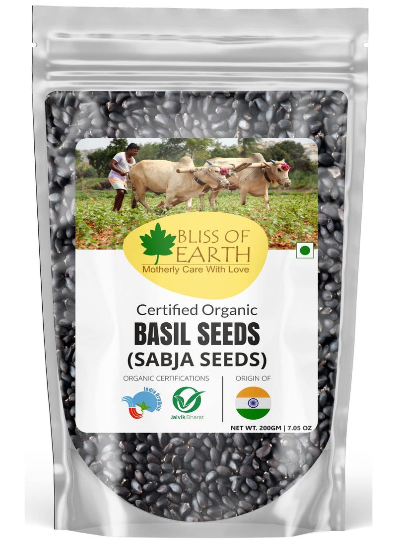 BLISS OF EARTH Basil Seeds Organic Sabja Seeds, Tukmaria Seeds Fibre & Omega-3 Rich Good for weight loss, Hydration Tiny PowerHouse Seeds 200gm  - Image 1