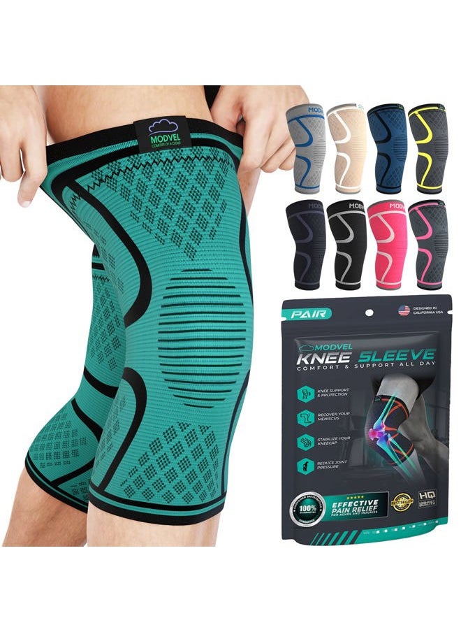 Modvel 2 Pack Knee Brace for Women & Men - Workout Knees Compression Sleeve for Knee Pain Relief Joint Support for ACL, Arthritis, Meniscus Tear Knees Brace for Sports, Rodilleras para Gym Fitness  - Image 1