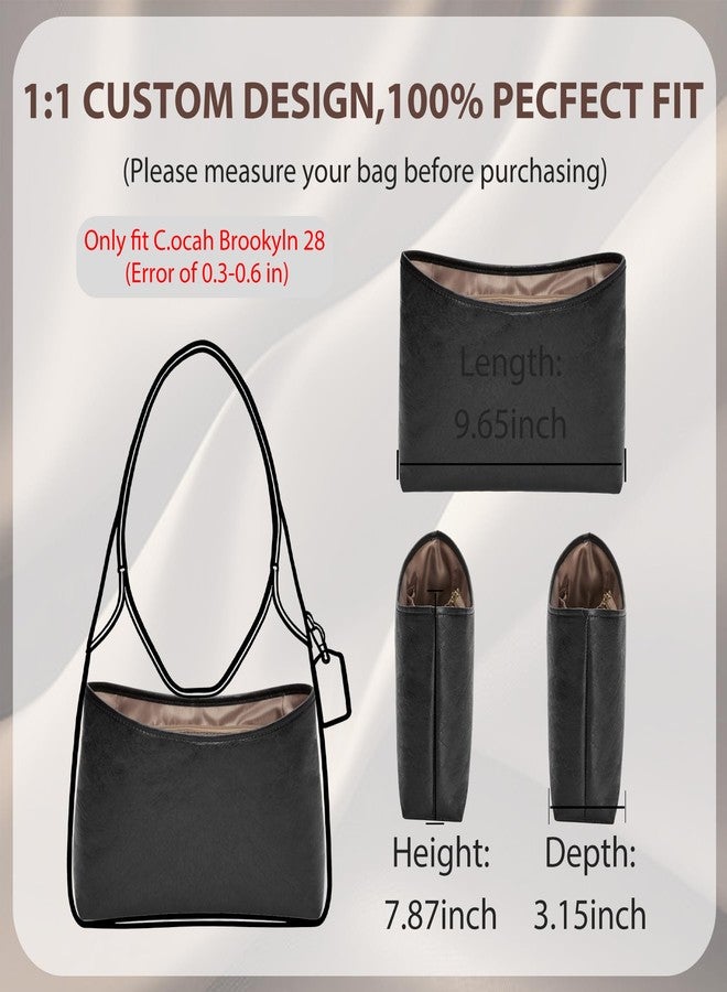 Doxo Brooklyn 28 Bag Organizer Insert, Waterproof Purse Organizer Insert for Coach Brooklyn Shoulder Bag 28, Lightweight Tote Bag Insert with 5 Compartments Zipper Pocket Elastic Holders (Black Maple) - Image 2