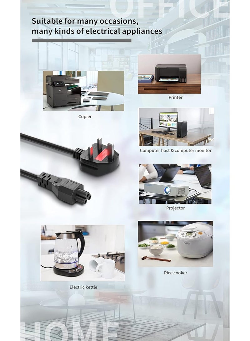 UK 3-Pin to C5 Power Cable (Mickey Mouse) - Fused Laptop Charger Lead for Dell, HP, Lenovo, Acer & Asus - Durable Cloverleaf Replacement Cord (Black) - Image 2