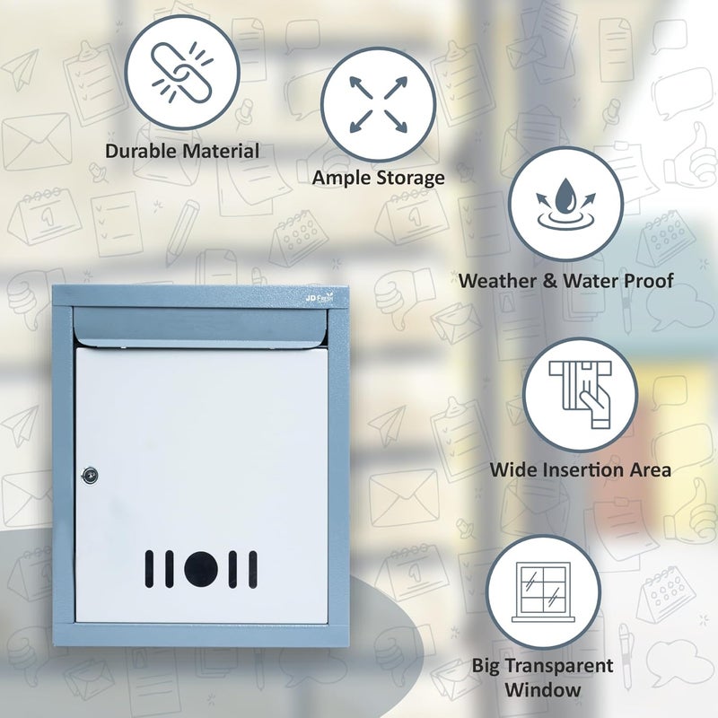 JD FRESH Wall Mount Letter BoxMail BoxSuggestion BoxComplaint Box for OfficePost Box for Home gate with Clear Window View Secure Key Lock Dark Grey A4 Size - Image 4