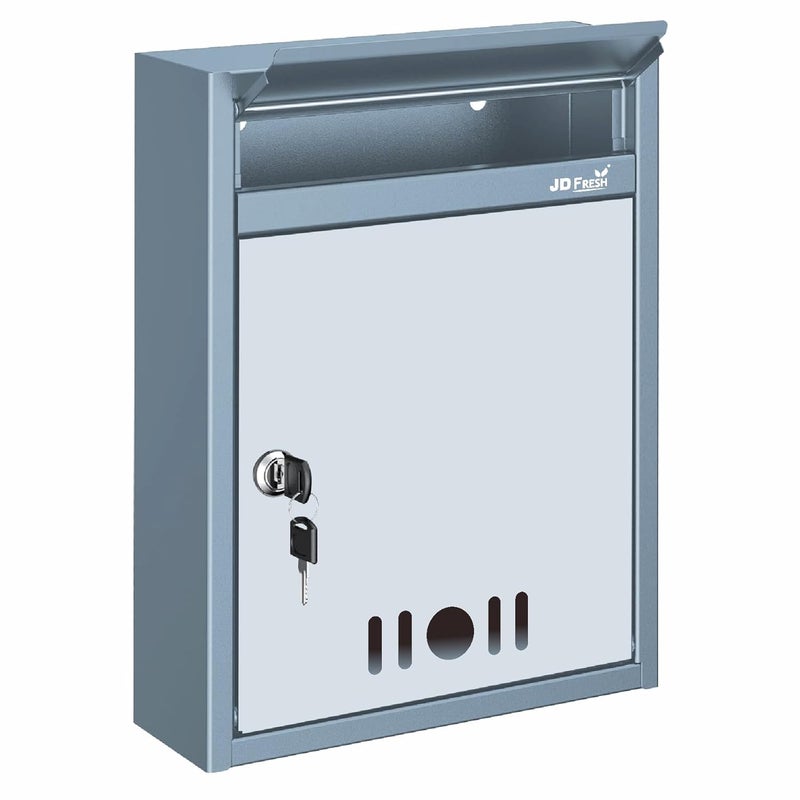 JD FRESH Wall Mount Letter BoxMail BoxSuggestion BoxComplaint Box for OfficePost Box for Home gate with Clear Window View Secure Key Lock Dark Grey A4 Size - Image 1