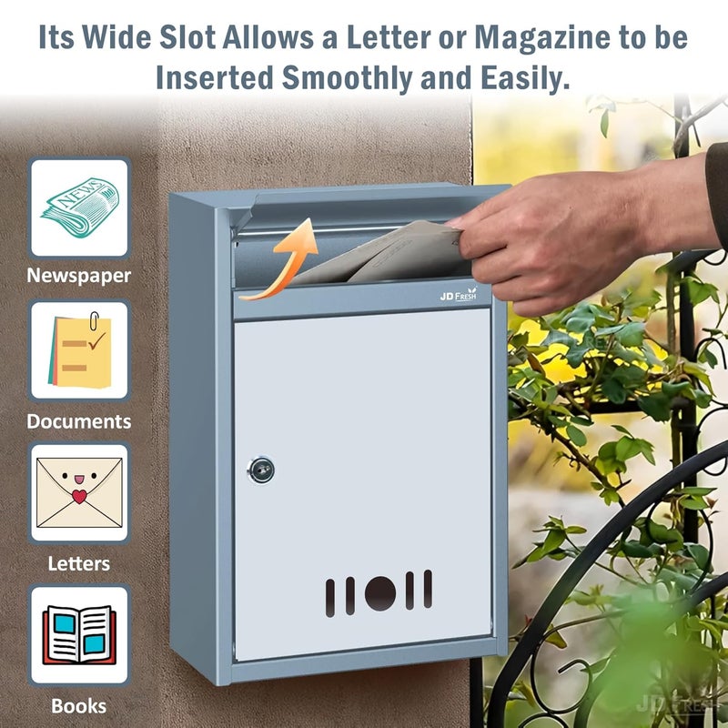 JD FRESH Wall Mount Letter BoxMail BoxSuggestion BoxComplaint Box for OfficePost Box for Home gate with Clear Window View Secure Key Lock Dark Grey A4 Size - Image 5