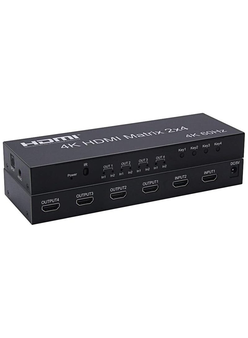 weiyoutong 2.0 HDMI Matrix 2x4 4K @ 60Hz HDR Switch Splitter 2 in 4 out RGB/YUV 4：4：4 Optical SPDIF + 3.5mm jack Audio Extractor HDMI Switcher  - Image 1