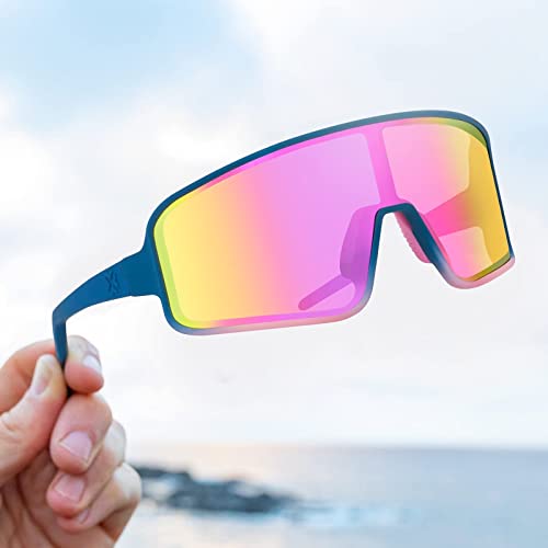 MAXJULI Polarized Sunglasses for Men Women, Windproof Outdoor Sports Cycling Running UV400 Protection Sun Glasses (Solid Blue to Half Transparent Pink/Pink Lens) - Image 4