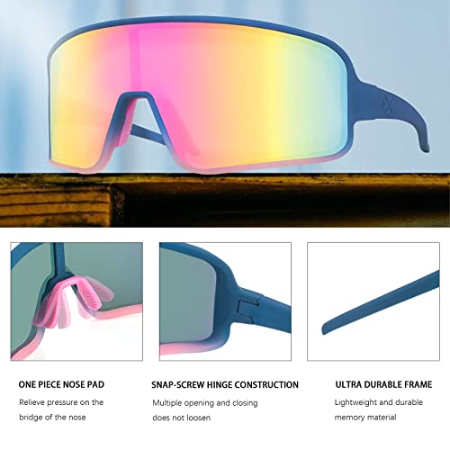 MAXJULI Polarized Sunglasses for Men Women, Windproof Outdoor Sports Cycling Running UV400 Protection Sun Glasses (Solid Blue to Half Transparent Pink/Pink Lens) - Image 5