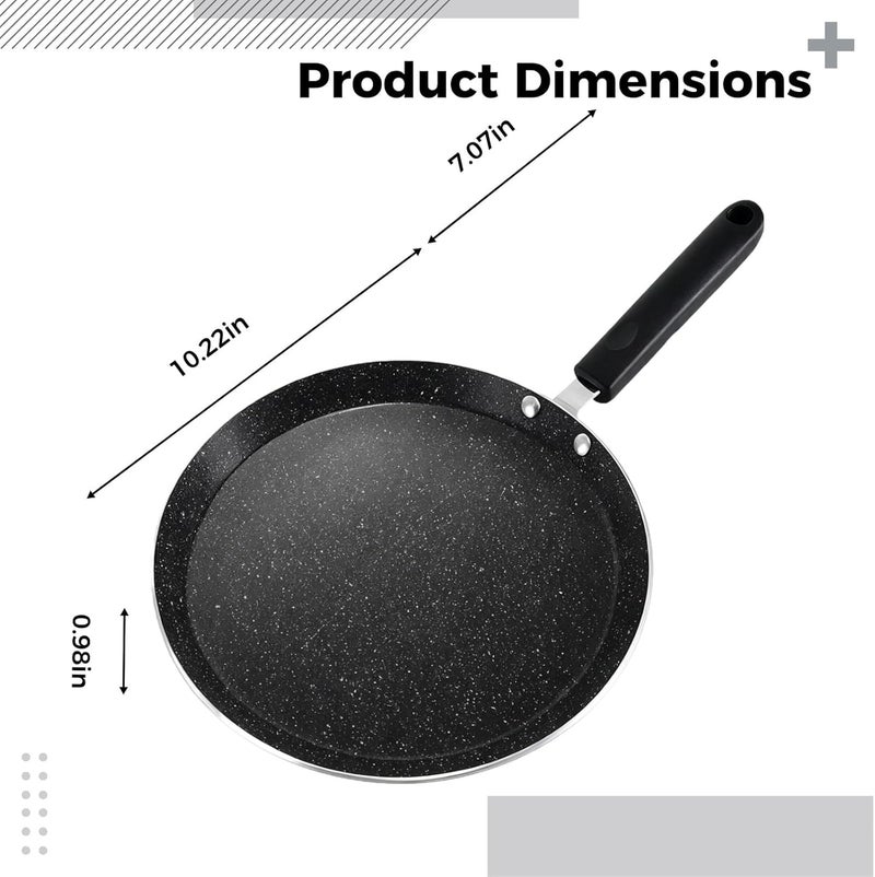 Non Stick Crepe Pan 10 in, Induction & Gas Stovetop Compatible, Aluminum Flat Bottom Griddle Pan, Lightweight Tawa Roti Pan, 4-5 Person Use - Image 2