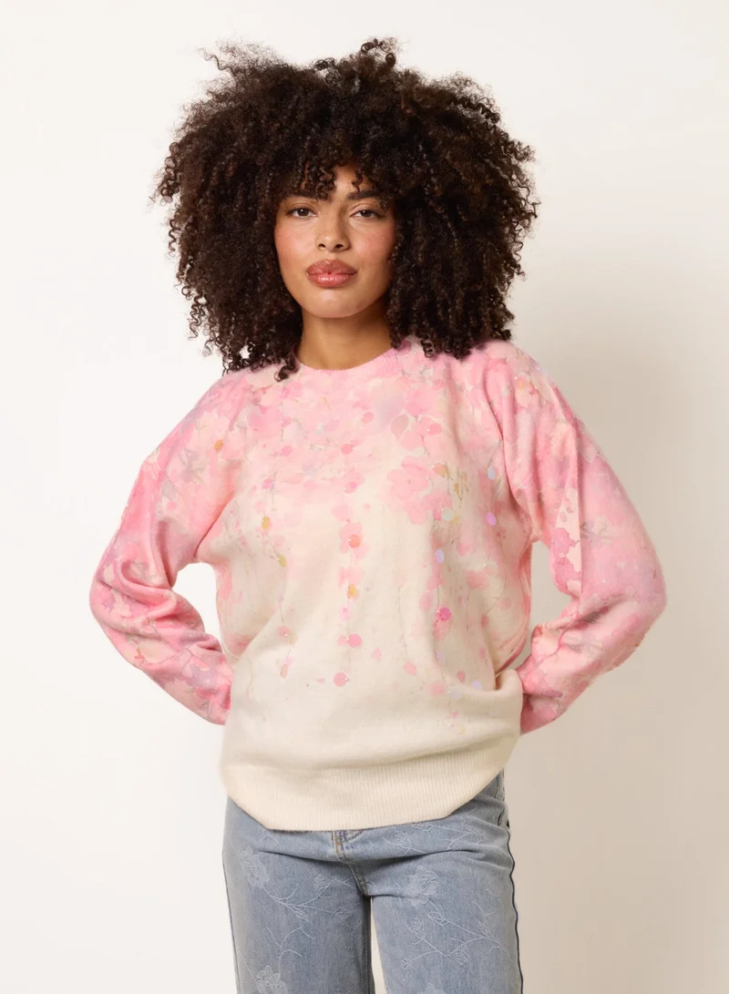 Floral Printed Jumper with Disc Sequin Detailing