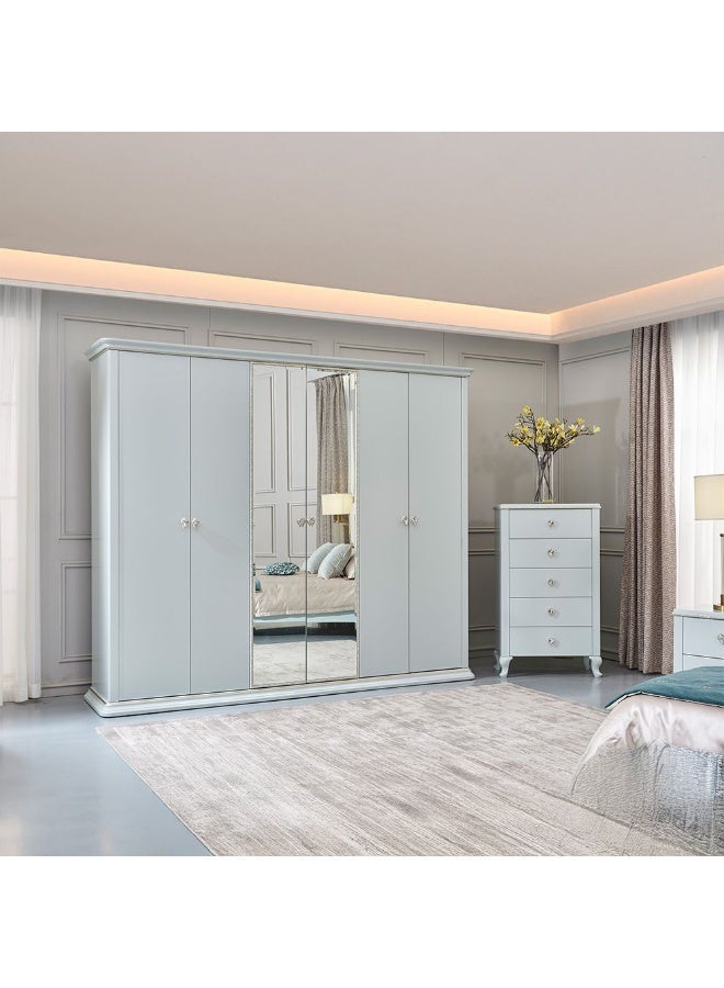 DANUBE HOME Danube Home Bluebell 6 Door Wardrobe With Mirror Sturdy Closet Clothes Storage Cupboard Modern Design Space Saving Swing Door Cabinet For Bedroom L273.5Xw60Xh230Cm - Light Blue  - Image 1