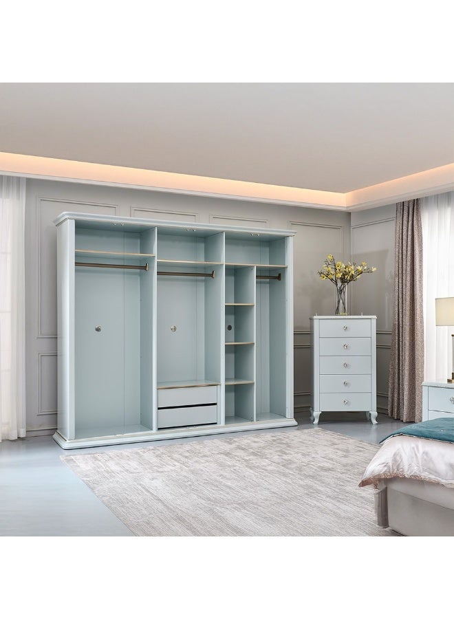DANUBE HOME Danube Home Bluebell 6 Door Wardrobe With Mirror Sturdy Closet Clothes Storage Cupboard Modern Design Space Saving Swing Door Cabinet For Bedroom L273.5Xw60Xh230Cm - Light Blue  - Image 2