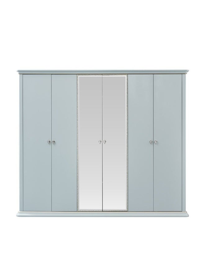 DANUBE HOME Danube Home Bluebell 6 Door Wardrobe With Mirror Sturdy Closet Clothes Storage Cupboard Modern Design Space Saving Swing Door Cabinet For Bedroom L273.5Xw60Xh230Cm - Light Blue  - Image 3