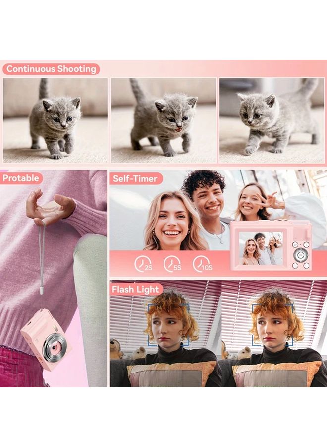 Rivgot Pink Digital Camera 16x Zoom 32GB SD Card Fill Light Stabilization Anti Shake USB Rechargeable - Image 4