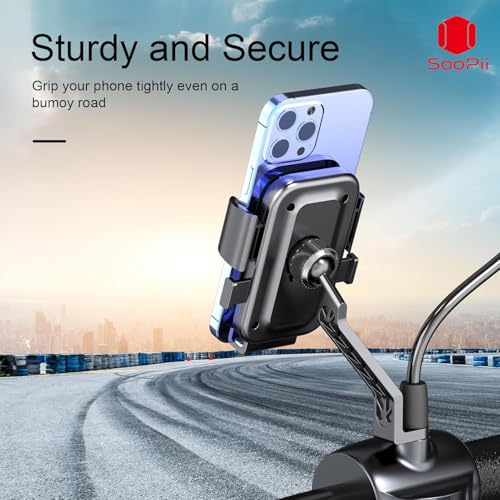 SOOPII Universal Bike Mobile Holder with One Click Locking | Anti-Slip and Adjustable Angle for Motorcycles, Bicycles, E-Bikes, Scooters, Shockproof & Heavy-Duty Mount for All Smartphones - Image 3