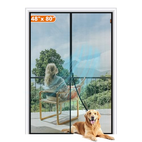 MAGZO Magnetic Screen Door, Fits Door Size 48 x 80 Inches, Actual Screen Size 50 x 81 Inches Reinforced Fiberglass Mesh Curtain for Front and Entry Entrance Mesh with Full Frame Hook & Loop, Gray - Image 1