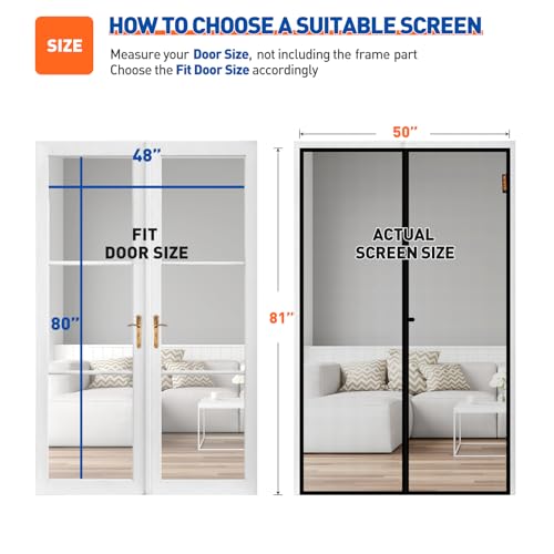 MAGZO Magnetic Screen Door, Fits Door Size 48 x 80 Inches, Actual Screen Size 50 x 81 Inches Reinforced Fiberglass Mesh Curtain for Front and Entry Entrance Mesh with Full Frame Hook & Loop, Gray - Image 2