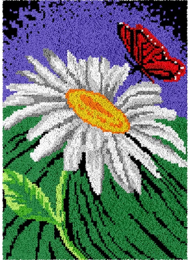 Red Butterfly Latch Hook Kit, DIY Floral Animal Handcraft Rug for Home Decoration