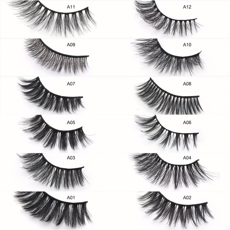 12 Pairs Natural Fluffy False Eyelashes 3D Mink Mixed Lengths Cat Eye Style - Image 5