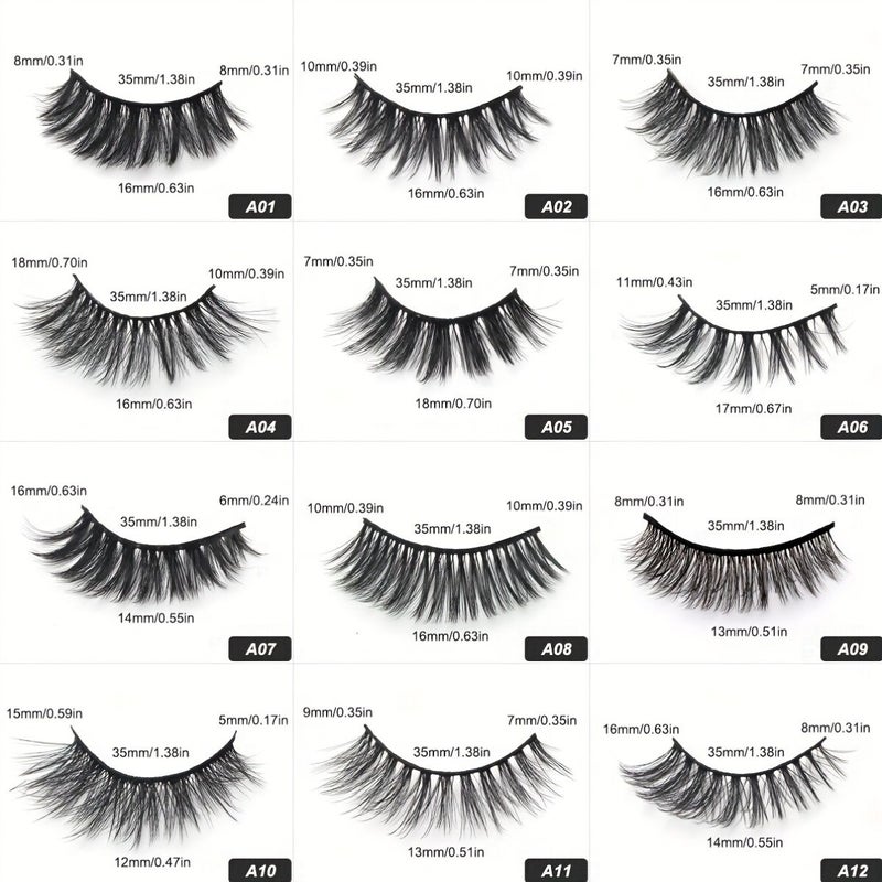 12 Pairs Natural Fluffy False Eyelashes 3D Mink Mixed Lengths Cat Eye Style - Image 4