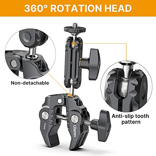 UURIG R094 Super Clamp, Multi-Functional Camera C Clamp Mount,1/4" Ball Head Monitor Mount 3/8" Hole Adjustable Video Shooting,Mobile Clip Compatible with DJI OSMO 360/Pocket 3/Insta 360x5/Monitor/Light/Mic - Image 5