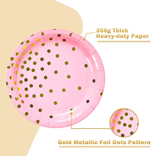CENLBJ Pink and Gold Party Supplies, Pink Paper Dessert Plates (50-Count) - Image 3