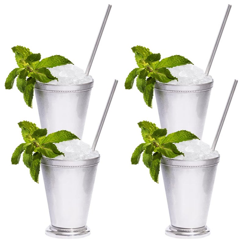 Sol Living Mint Julep Cups Set of 4 12 oz Stainless Steel Lining Silver Cups Handcrafted Kentucky Derby Cups Barware Set for Cocktails Mixed Drinks Bar Accessories Gift Set Perfect for Cold Drinks