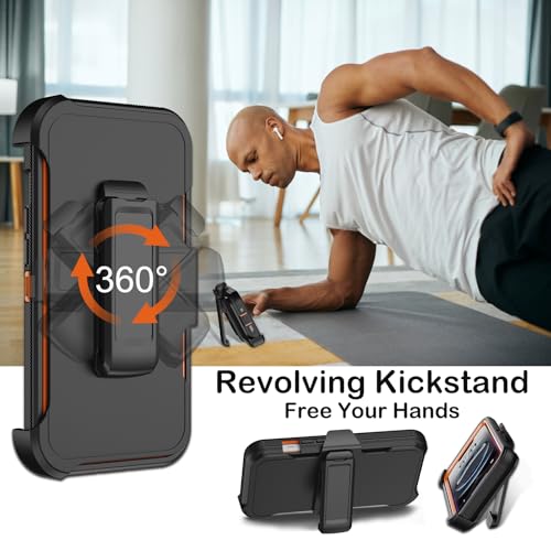 KECAI for iPhone 16e Case with Belt Clip Holster,Screen Protector X2,Heavy Duty Shockproof Drop Protection Military Grade 3 Layers Full Covered Rugged Durable Phone Cover for Apple 16e (Black Orange) - Image 5