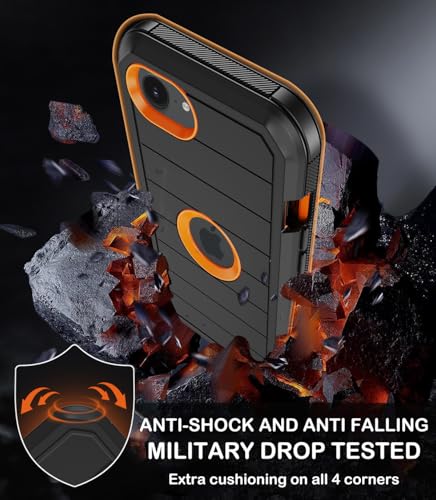 KECAI for iPhone 16e Case with Belt Clip Holster,Screen Protector X2,Heavy Duty Shockproof Drop Protection Military Grade 3 Layers Full Covered Rugged Durable Phone Cover for Apple 16e (Black Orange) - Image 4
