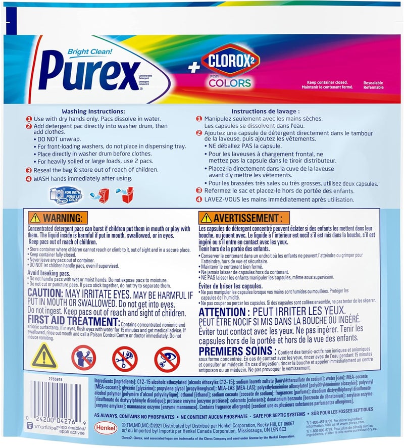Purex 4-in-1 + Clorox2 Laundry Detergent Pacs, Original Fresh, 45 Count, Pack of 4, 180 Total Loads - Image 3