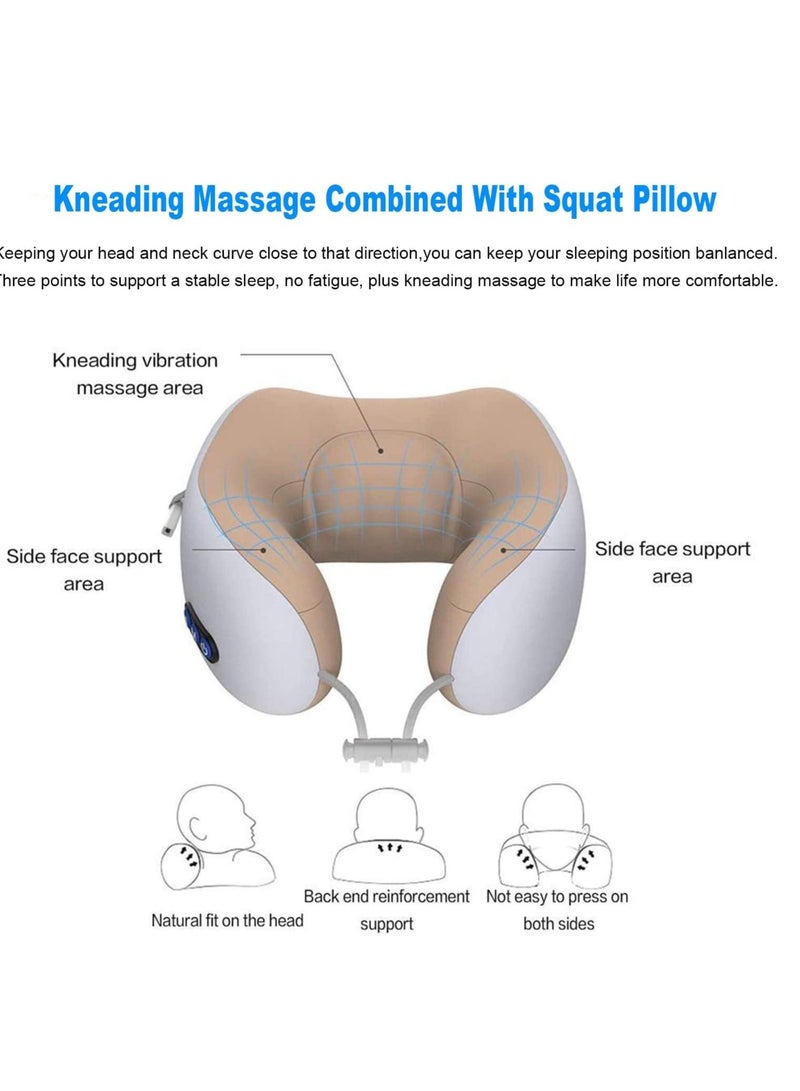 Travel Pillows For Sleeping Airplane, Portable Electric Neck Massager Soft Comfortable Breathable U-Shaped Memory Foam Massage Neck Pillow For Car Home