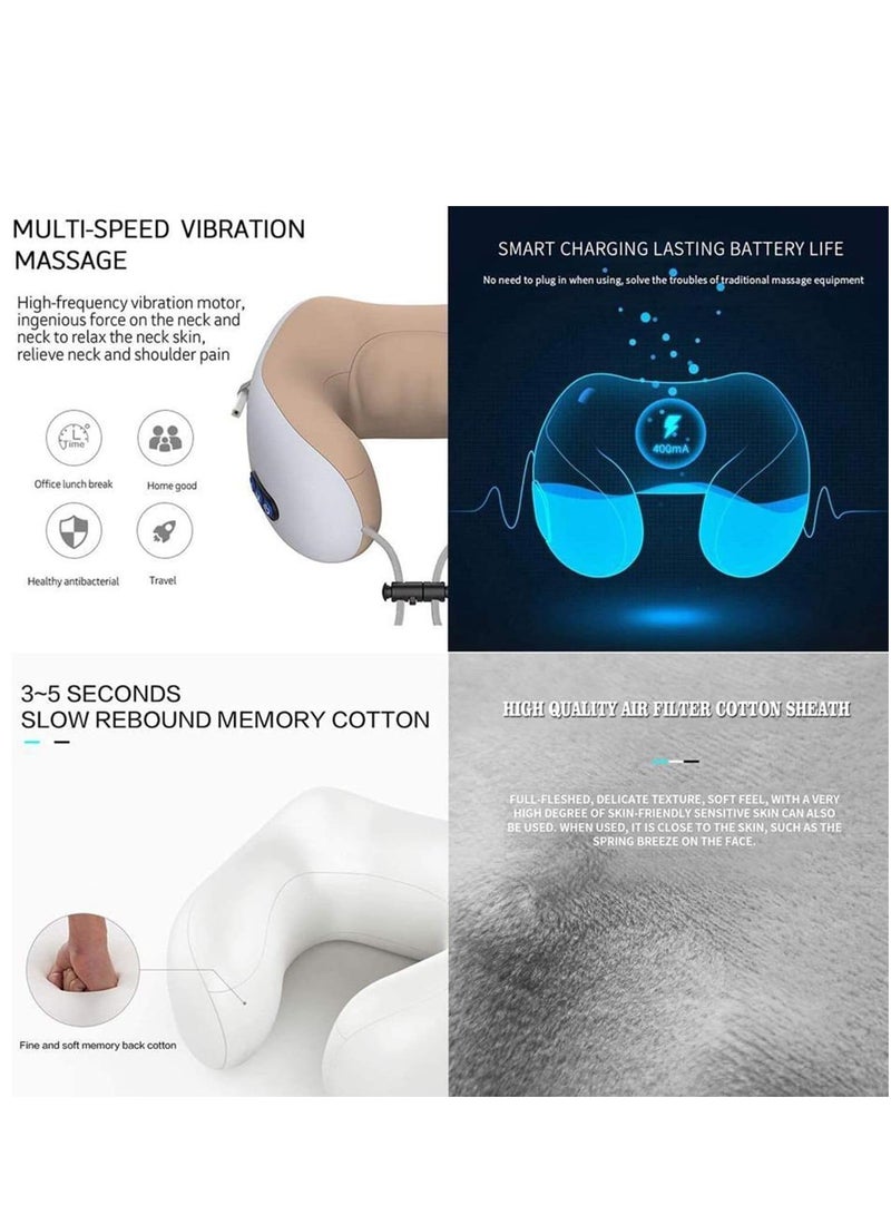 Travel Pillows For Sleeping Airplane, Portable Electric Neck Massager Soft Comfortable Breathable U-Shaped Memory Foam Massage Neck Pillow For Car Home