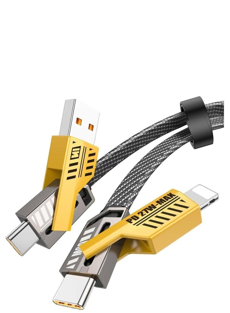 ELTRAZONE USB C Cable Lightning Cable [65W 4 in 1 Fast Charging Cable] Flat Braided USB C to USB C Charger Cord, Multi Charging Cable Combo Type C/USB A/Lightning Port for iPhone/iPad/Samsung, 3ft