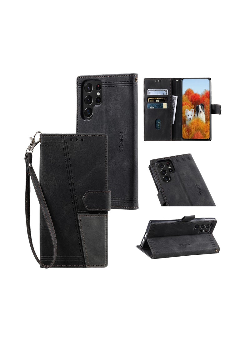 Suteni Color Block Flip Cover Card Slots Leather Phone Case for Samsung - Image 2